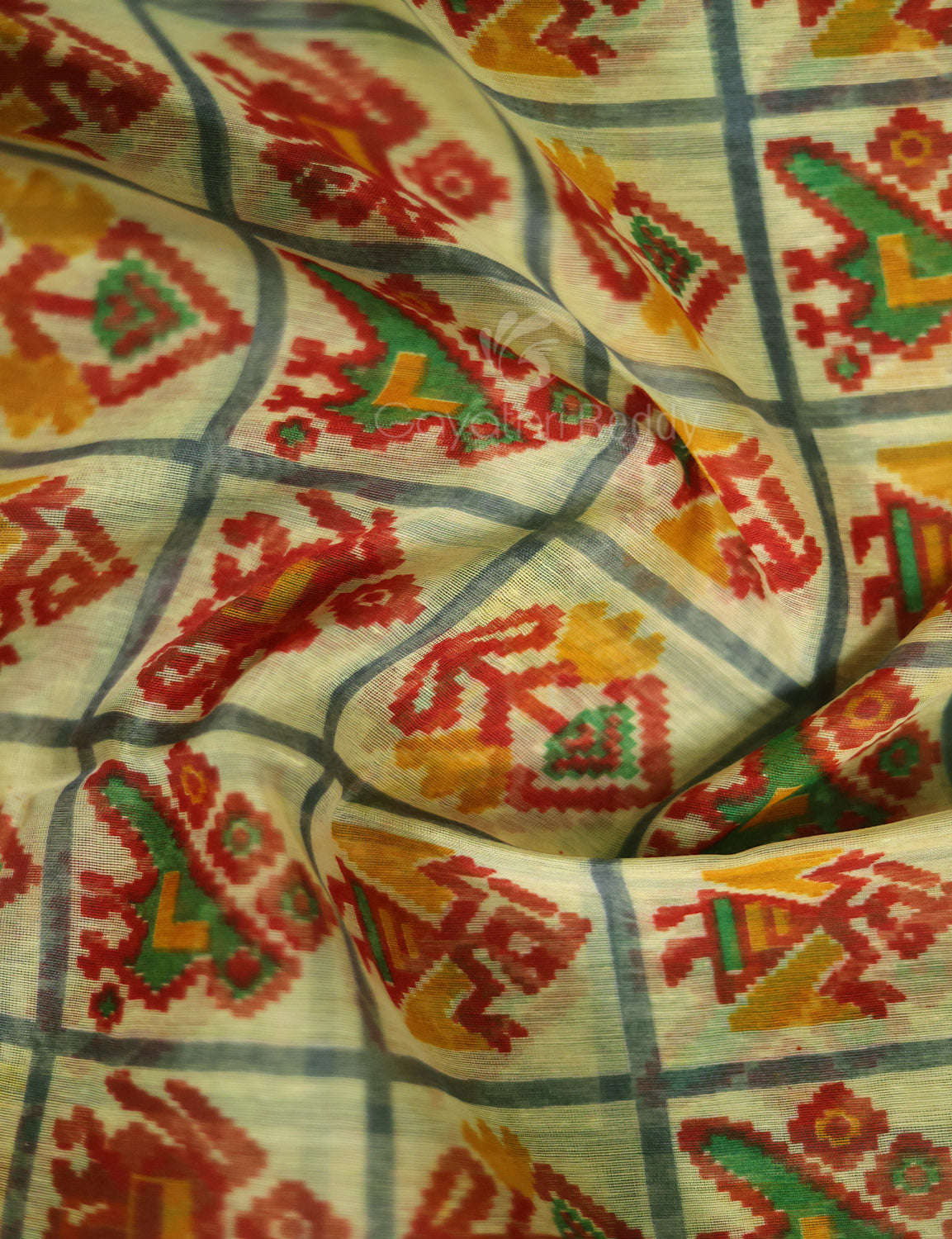 Shades of Lime Green And Mango Green Blouse Patola Print Semi Chanderi Saree By Gayathri Reddy Designer Studio | Swadesiicart