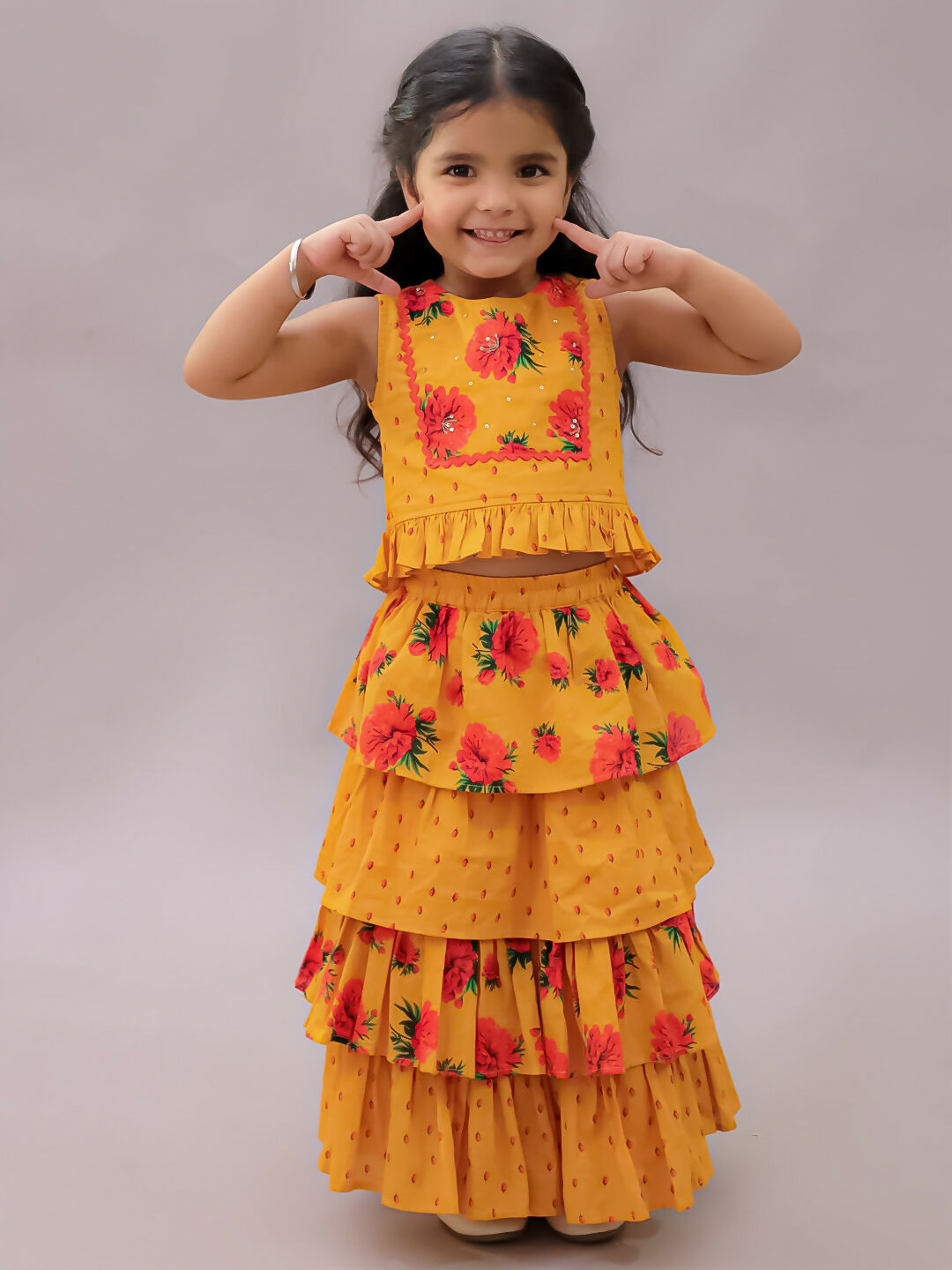 Lil Drama Genda Phool Mustard Choli and Lehanga Set For Girls | Swadesiicart