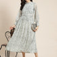 Juniper Womens Sagegreen Chiffon Digital Floral Printed Maxi Dress | Swadesiicart