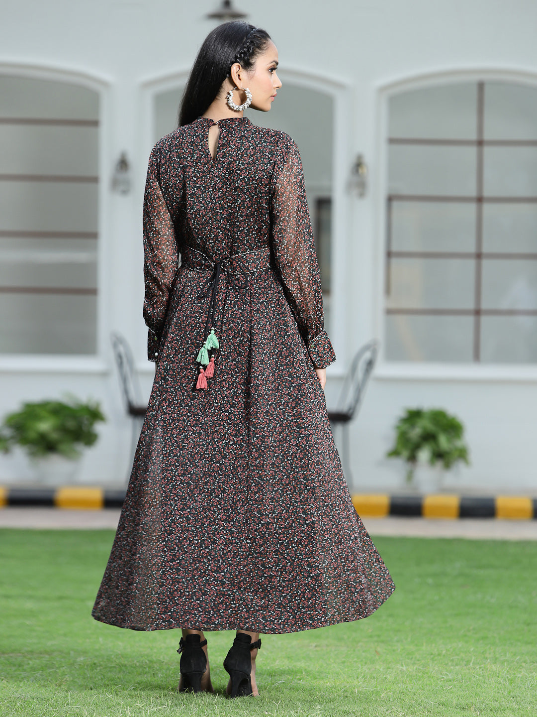 Juniper Womens Black Chiffon Digital Floral Printed Maxi Dress | Swadesiicart