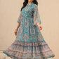Juniper Womens Aqua Blue Chiffon Digital Printed Tiered Maxi Dress | Swadesiicart