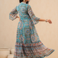 Juniper Womens Aqua Blue Chiffon Digital Printed Tiered Maxi Dress | Swadesiicart