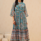 Juniper Womens Aqua Blue Chiffon Digital Printed Tiered Maxi Dress | Swadesiicart