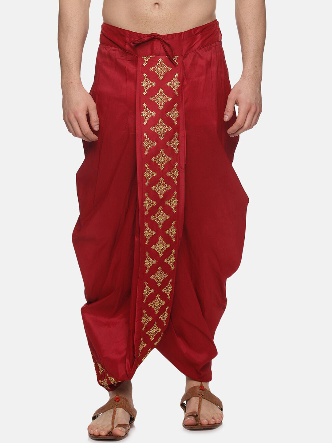 Sethukrishna Men Maroon Embroidered Dhotipants | Swadesiicart