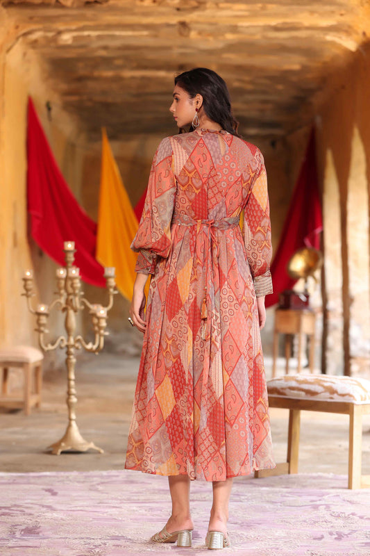 Juniper Women's Multi Chiffon Printed Flared Dress - Swadesiicart