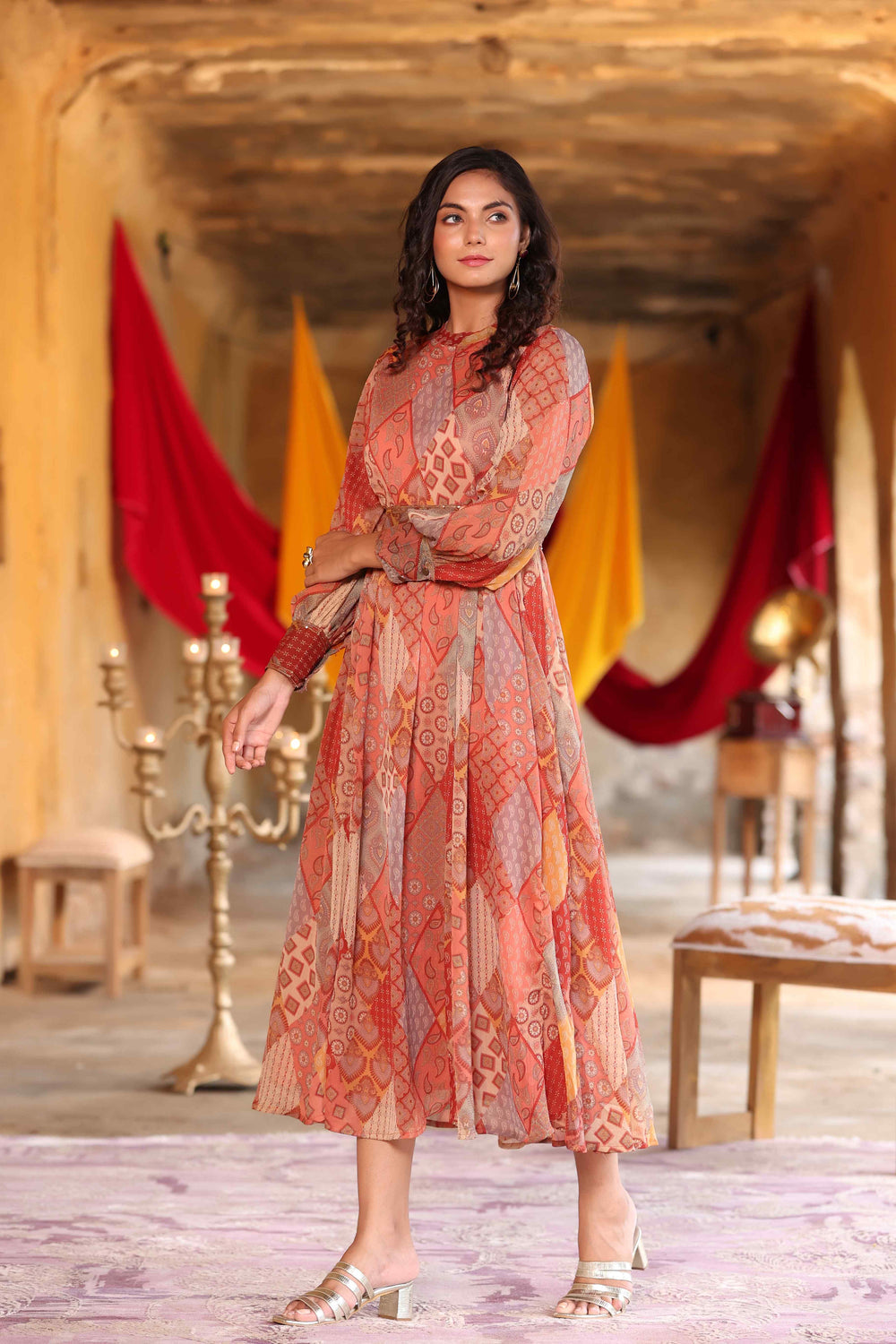 Juniper Women's Multi Chiffon Printed Flared Dress - Swadesiicart