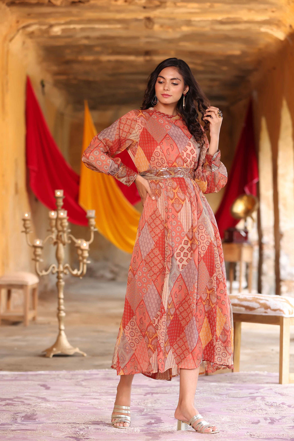 Juniper Women's Multi Chiffon Printed Flared Dress - Swadesiicart
