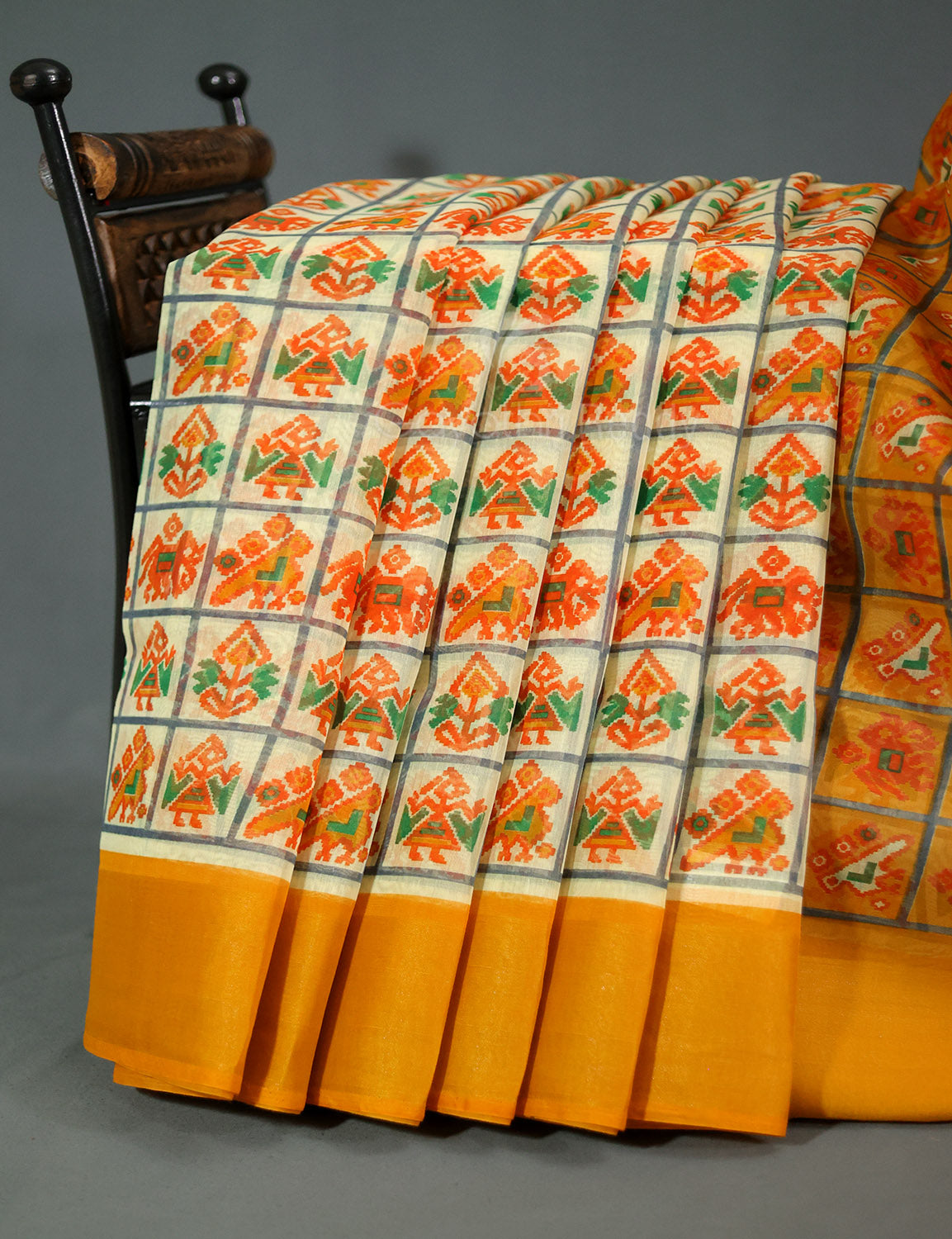 Shades of Cream And Haldi Blouse Patola Print Semi Chanderi Saree By Gayathri Reddy Designer Studio | Swadesiicart