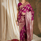 Sangria Burgundy & Gold-Toned Ethnic Motifs Woven Design Zari Silk Blend Banarasi Saree | Swadesiicart