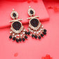 Tehzeeb Creations Latest Black Colour Gold Polish Kundan & Pearl Studded Designer Drop Long Earrings For Women And Girls Green | Swadesiicart