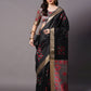 Mitera Black & Red Ethnic Motifs Silk Cotton Banarasi Saree | Swadesiicart
