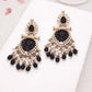 Tehzeeb Creations Latest Black Colour Gold Polish Kundan & Pearl Studded Designer Drop Long Earrings For Women And Girls Green | Swadesiicart