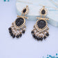 Tehzeeb Creations Latest Black Colour Gold Polish Kundan & Pearl Studded Designer Drop Long Earrings For Women And Girls Green | Swadesiicart