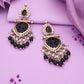 Tehzeeb Creations Latest Black Colour Gold Polish Kundan & Pearl Studded Designer Drop Long Earrings For Women And Girls Green | Swadesiicart