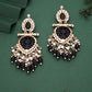Tehzeeb Creations Latest Black Colour Gold Polish Kundan & Pearl Studded Designer Drop Long Earrings For Women And Girls Green | Swadesiicart