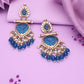 Tehzeeb Creations Latest Blue Colour Gold Polish Kundan & Pearl Studded Designer Drop Long Earrings For Women And Girls Maroon | Swadesiicart