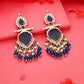 Tehzeeb Creations Latest Blue Colour Gold Polish Kundan & Pearl Studded Designer Drop Long Earrings For Women And Girls Maroon | Swadesiicart