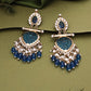 Tehzeeb Creations Latest Blue Colour Gold Polish Kundan & Pearl Studded Designer Drop Long Earrings For Women And Girls Maroon | Swadesiicart