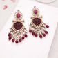 Tehzeeb Creations Latest Rani Pink Gold Polish Kundan & Pearl Studded Designer Drop Long Earrings For Women And Girls Lavender | Swadesiicart