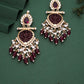 Tehzeeb Creations Latest Rani Pink Gold Polish Kundan & Pearl Studded Designer Drop Long Earrings For Women And Girls Lavender | Swadesiicart