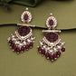 Tehzeeb Creations Latest Rani Pink Gold Polish Kundan & Pearl Studded Designer Drop Long Earrings For Women And Girls Lavender | Swadesiicart