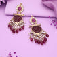 Tehzeeb Creations Latest Rani Pink Gold Polish Kundan & Pearl Studded Designer Drop Long Earrings For Women And Girls Lavender | Swadesiicart