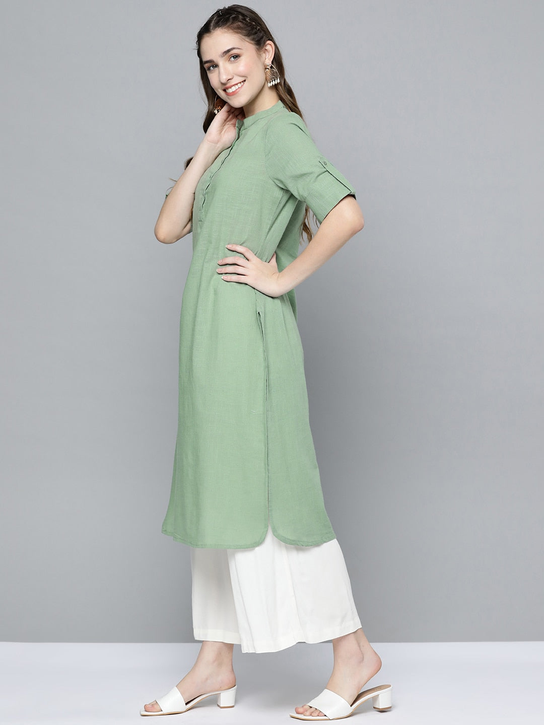 HERE&NOW Women Mint Green Pakistani Style Kurta - Swadesiicart