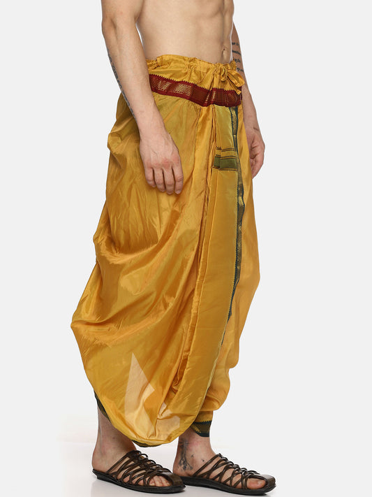 Sethukrishna Men Mustard Yellow Solid Readymade Dhoti Pants With Angavastram | Swadesiicart