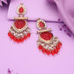Tehzeeb Creations Latest Red Colour Gold Polish Kundan & Pearl Studded Designer Drop Long Earrings For Women And Girls Yellow | Swadesiicart