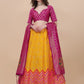 Lorenvalley Fashion Yellow Brocade Fabric Lehenga & Unstitched Blouse With Dupatta | Swadesiicart