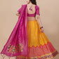 Lorenvalley Fashion Yellow Brocade Fabric Lehenga & Unstitched Blouse With Dupatta | Swadesiicart
