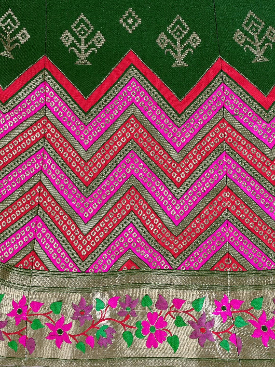Lorenvalley Fashion Green Brocade Fabric Lehenga & Unstitched Blouse With Dupatta | Swadesiicart