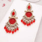 Tehzeeb Creations Latest Red Colour Gold Polish Kundan & Pearl Studded Designer Drop Long Earrings For Women And Girls Yellow | Swadesiicart