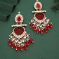 Tehzeeb Creations Latest Red Colour Gold Polish Kundan & Pearl Studded Designer Drop Long Earrings For Women And Girls Yellow | Swadesiicart