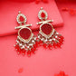 Tehzeeb Creations Latest Red Colour Gold Polish Kundan & Pearl Studded Designer Drop Long Earrings For Women And Girls Yellow | Swadesiicart