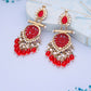Tehzeeb Creations Latest Red Colour Gold Polish Kundan & Pearl Studded Designer Drop Long Earrings For Women And Girls Yellow | Swadesiicart