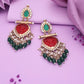 Tehzeeb Creations Latest Red & Green Colour Gold Polish Kundan & Pearl Studded Designer Drop Long Earrings For Women And Girls Yellow | Swadesiicart