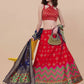 Lorenvalley Fashion Red Brocade Fabric Lehenga & Unstitched Blouse With Dupatta | Swadesiicart