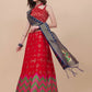 Lorenvalley Fashion Red Brocade Fabric Lehenga & Unstitched Blouse With Dupatta | Swadesiicart