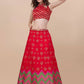 Lorenvalley Fashion Red Brocade Fabric Lehenga & Unstitched Blouse With Dupatta | Swadesiicart
