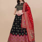 Lorenvalley Fashion Black Brocade Fabric Lehenga & Unstitched Blouse With Dupatta | Swadesiicart
