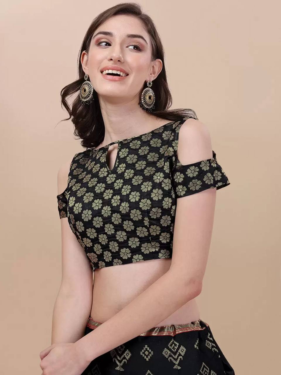 Lorenvalley Fashion Black Brocade Fabric Lehenga & Unstitched Blouse With Dupatta | Swadesiicart