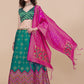 Lorenvalley Fashion Teal Brocade Fabric Lehenga & Unstitched Blouse With Dupatta | Swadesiicart
