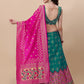Lorenvalley Fashion Teal Brocade Fabric Lehenga & Unstitched Blouse With Dupatta | Swadesiicart