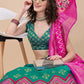 Lorenvalley Fashion Teal Brocade Fabric Lehenga & Unstitched Blouse With Dupatta | Swadesiicart