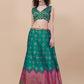 Lorenvalley Fashion Teal Brocade Fabric Lehenga & Unstitched Blouse With Dupatta | Swadesiicart