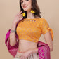 Lorenvalley Fashion Peach Brocade Fabric Lehenga & Unstitched Blouse With Dupatta | Swadesiicart