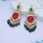 Tehzeeb Creations Latest Red & Green Colour Gold Polish Kundan & Pearl Studded Designer Drop Long Earrings For Women And Girls Yellow | Swadesiicart