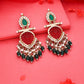 Tehzeeb Creations Latest Red & Green Colour Gold Polish Kundan & Pearl Studded Designer Drop Long Earrings For Women And Girls Yellow | Swadesiicart