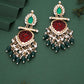 Tehzeeb Creations Latest Red & Green Colour Gold Polish Kundan & Pearl Studded Designer Drop Long Earrings For Women And Girls Yellow | Swadesiicart